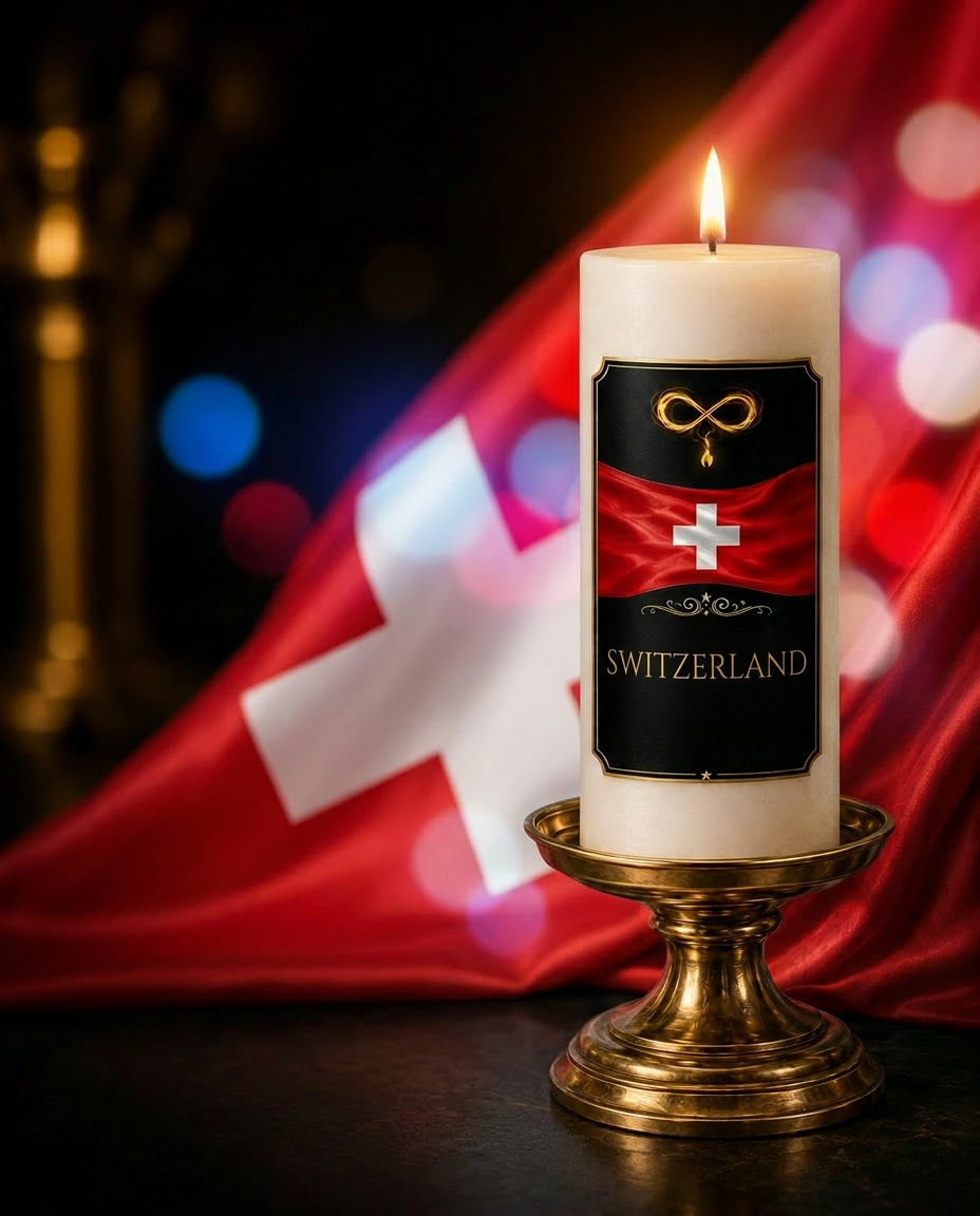 Swiss Flame — Infinity Candles 3×6 pillar candle inspired by Switzerland